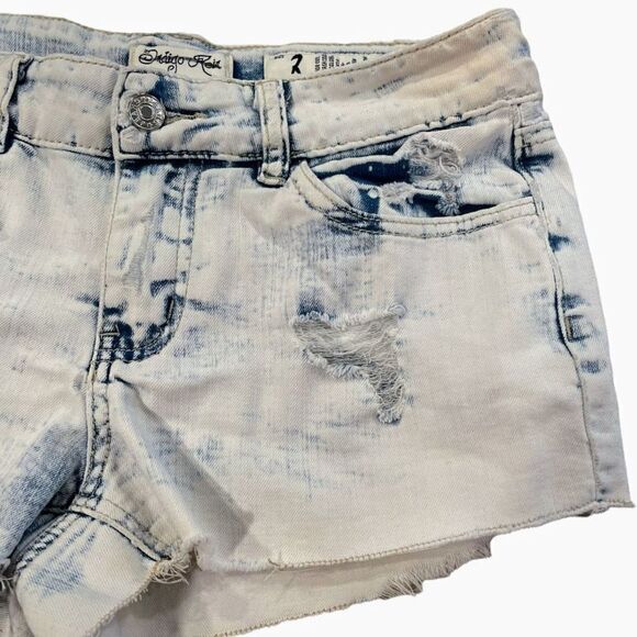 indigo Rein Acid Washed Distressed Cut Off Frayed Denim Jeans Shorts Size 3 - Picture 4 of 14